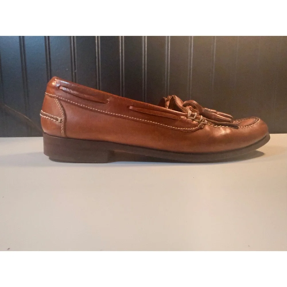 Cole Haan Mens 10.5 D Tan Leather Kiltie Tassel Loafers 3133 Made in Brazil